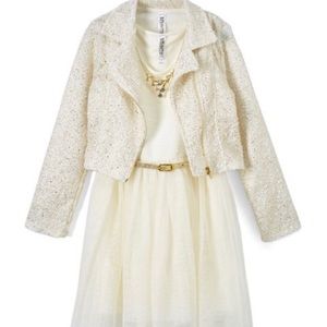 New Beautees Ivory & Gold Belted Dress Set size 14